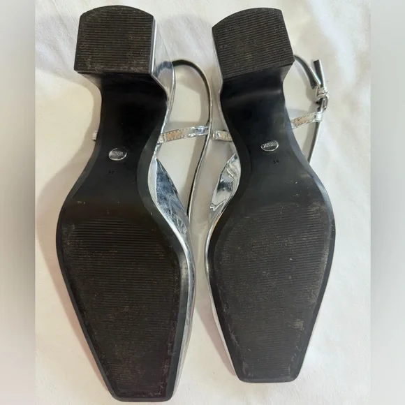 Zara Metallic Silver Slingback shoes heels size 8 Eur 39 - Picture 5 of 11